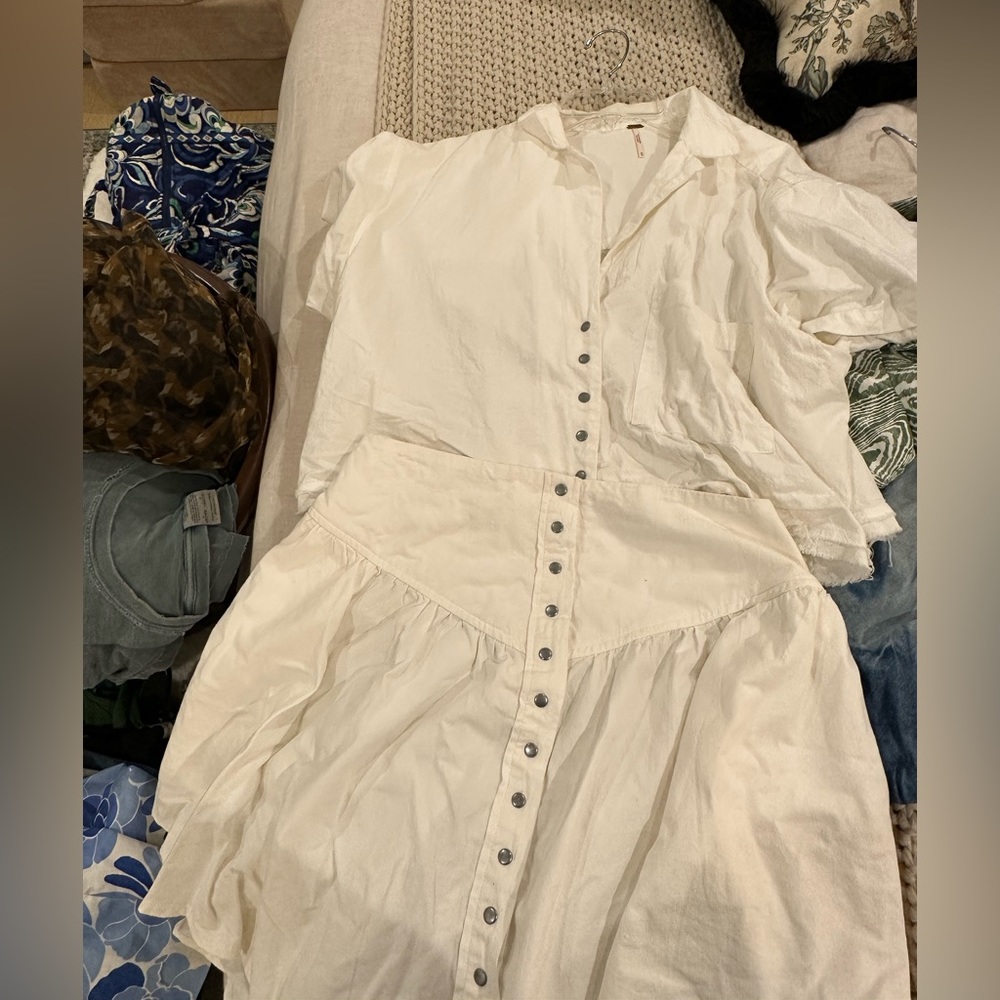 White / Cream Free People Top and Skirt Button Up Set
